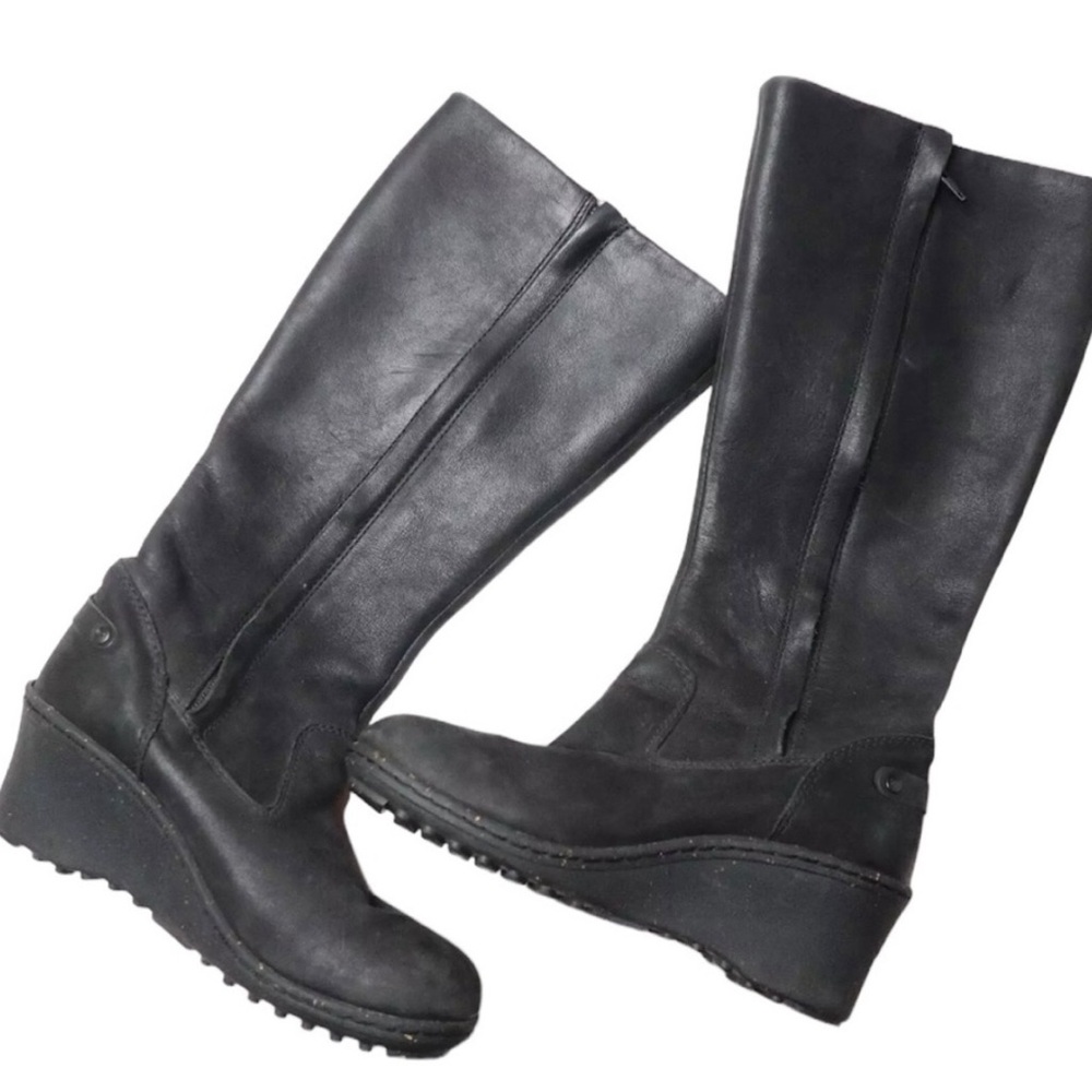 Keen Akita Nubuck Leather Tall Wedge Boots Black Charcoal Gray Womens Size 9